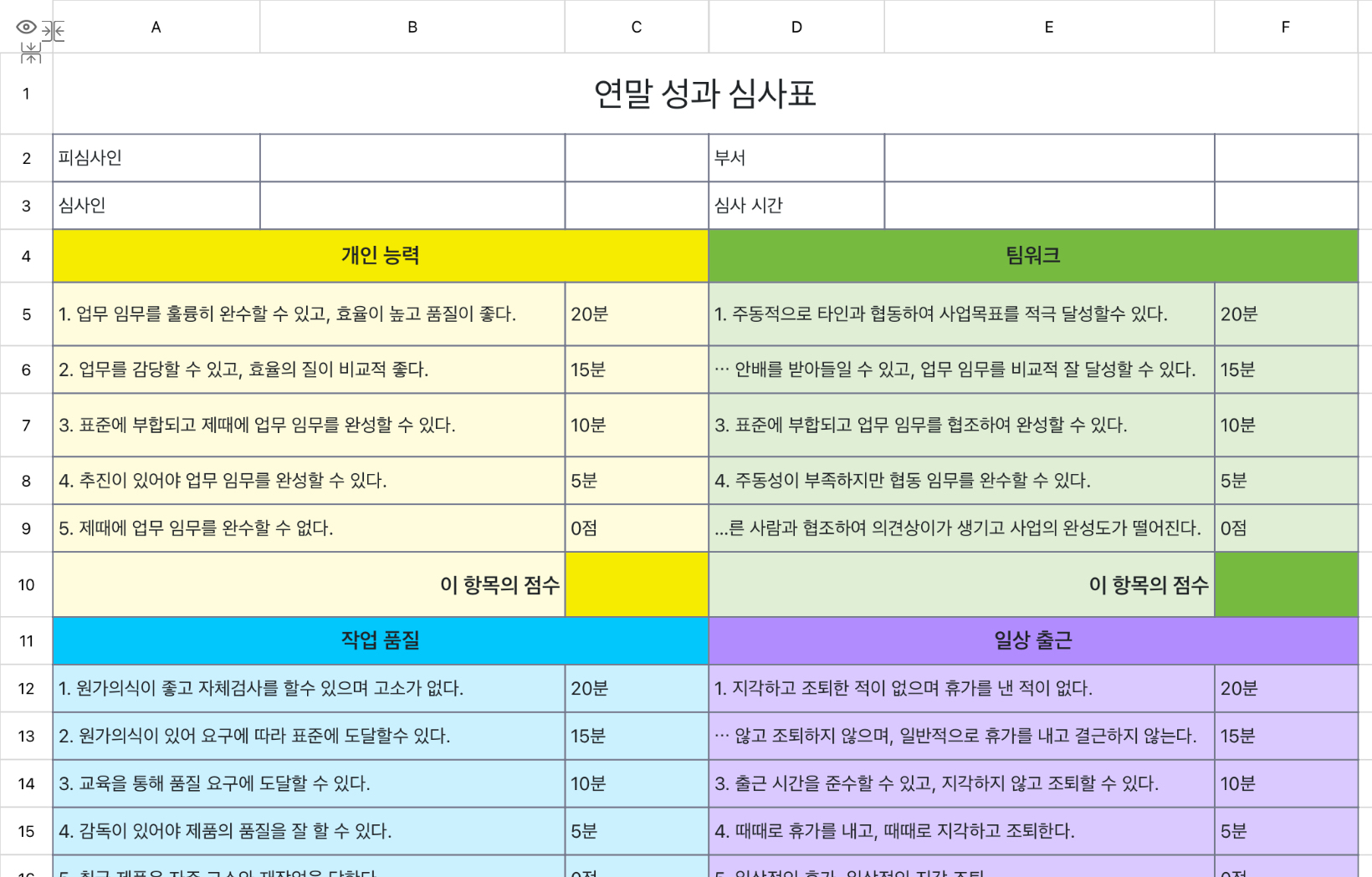 연말 성과 심사표 1